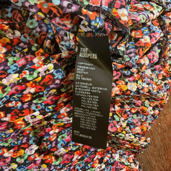 The Kooples Floral Tiered Ruffle Mini Dress US Size 6 Black Multicolor - Picture 6 of 10